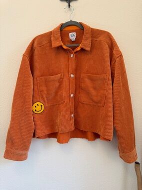 BDG Corduroy Jacket Oversized Cropped Orange Smiley Face Shirt Urban Outfitters